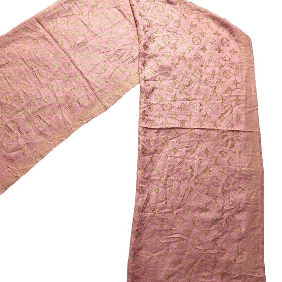 LOUIS VUITTON LV Light Pink & Gold Monogram Shawl Scarf Wrap - Picture 3 of 10